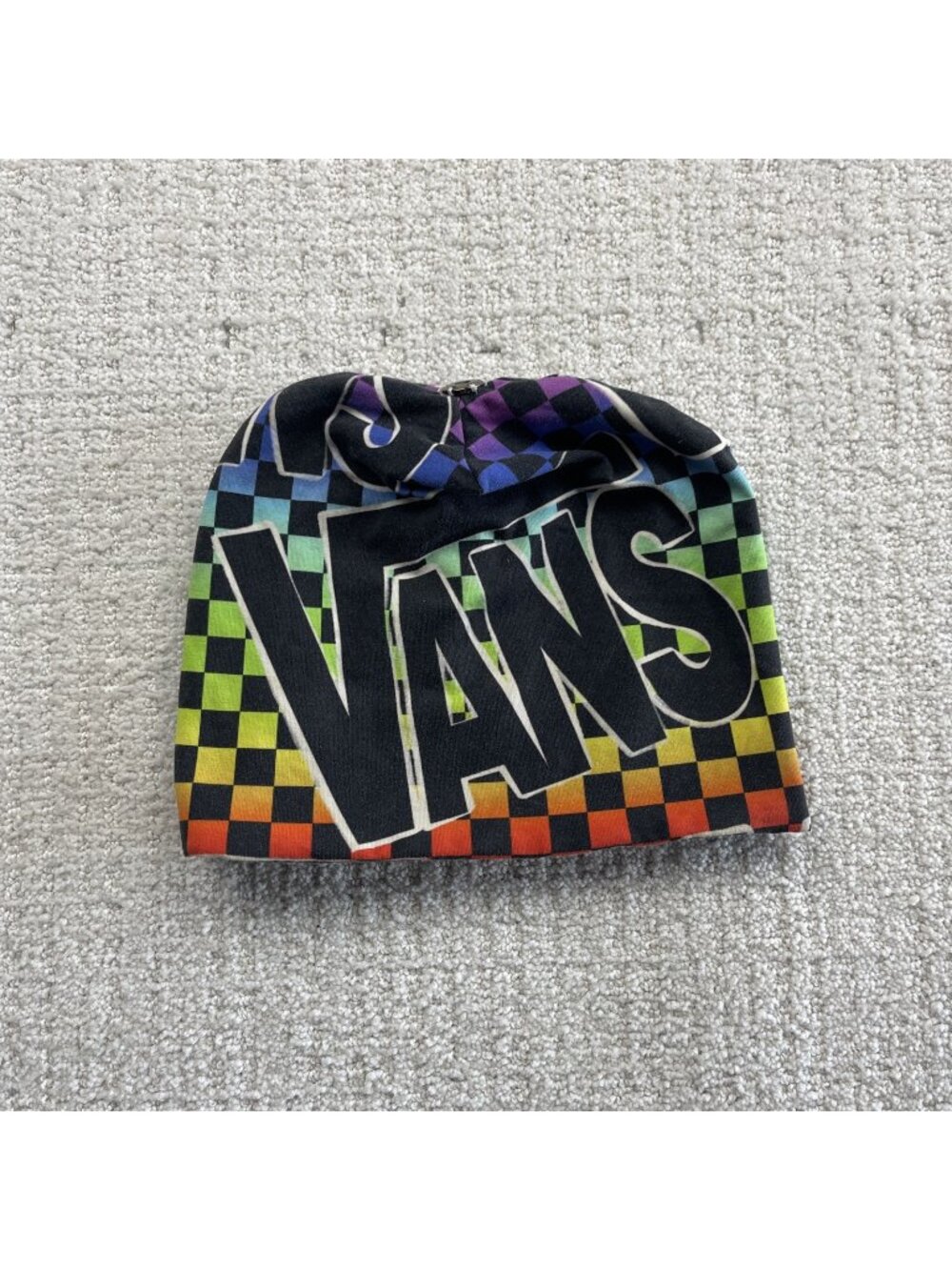 Y2K VANS Multicolor Rainbow Beanie Cap Hat Checkered Skater 2000's Grunge